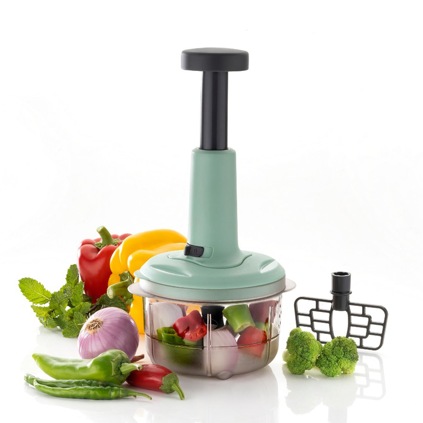 5102 2in1 Push Chopper 800ml Stainless Steel Blade Quick Powerful Manual Hand Held Food Chopper To Chop Cut Fruits Vegetables Herbs Onions For Salsa Salad